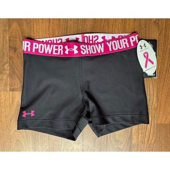 Under Armour Show Your Power in Pink Compression Shorts Womens MED Breast Cancer - Picture 1 of 12
